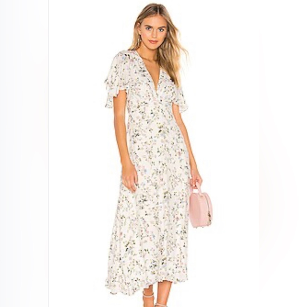Divine Heritage midi floral dress with flutter sleeves. Worn once.
